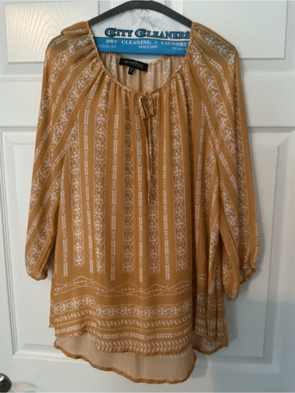 Soundstyle Mustard Yellow Printed Peasant Tunic Top